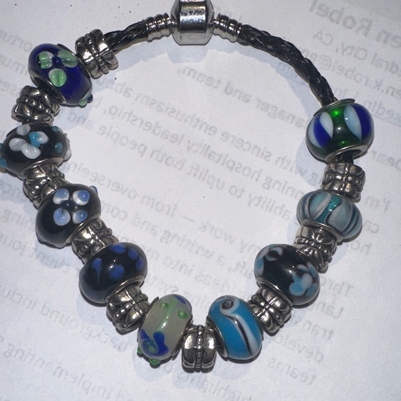 Pandora Silver Bracelet with Blue and Green Charms - Picture 4 of 4